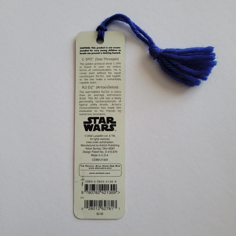Vintage Y2K Star Wars Bookmark Droids C-3PO R2-D2 00/2002 Yarn Tassel CEBM-2130X